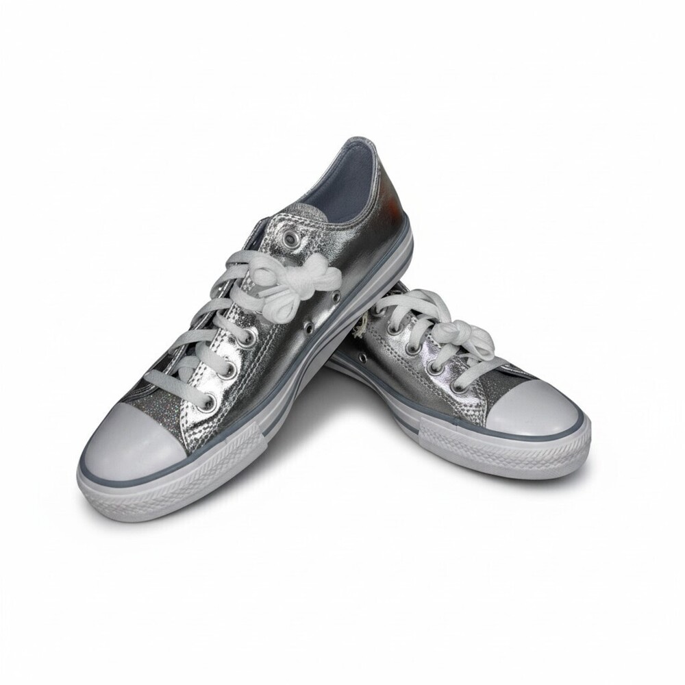Converse Womens 8.5 Silver Glitter Chuck Taylor Low Top Sneakers